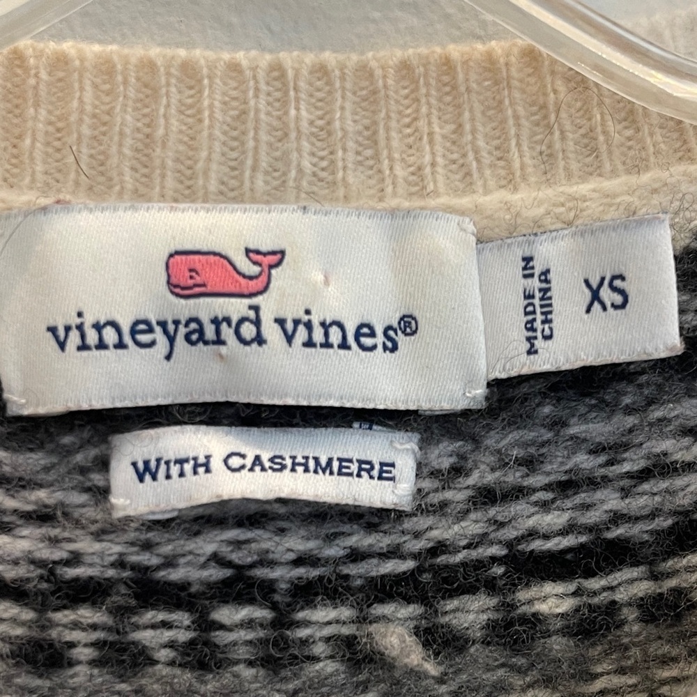B: Vineyard Vines Sweater Womens XS Yoke Fair Isle Black Cream Oversized Sweater - Picture 3 of 8
